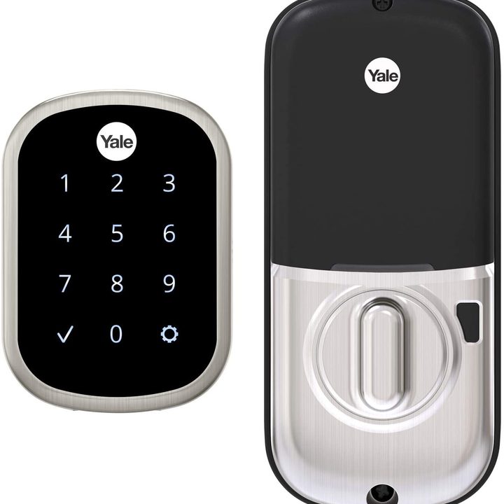 Yale Assure key-less touchscreen door lock in silver and black.