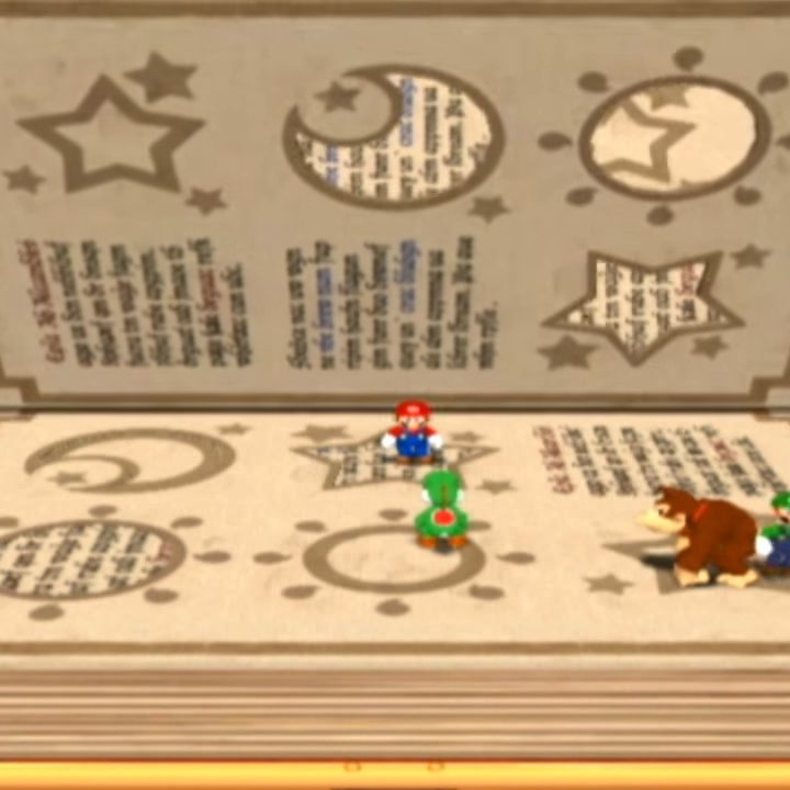 Mario characters on a giant book.