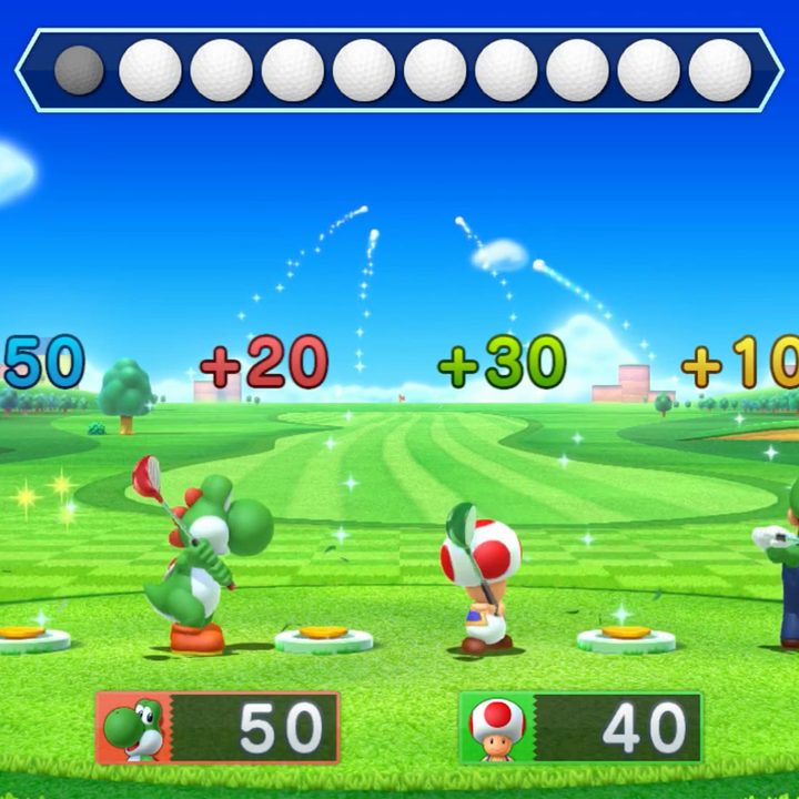 Mario and friends hitting golf balls.