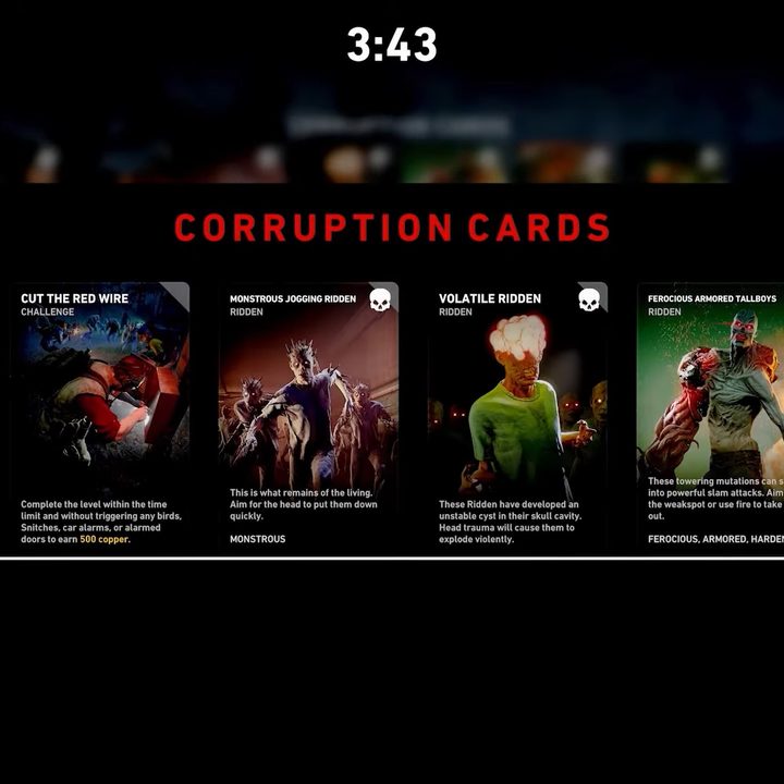 A row of corruption cards.