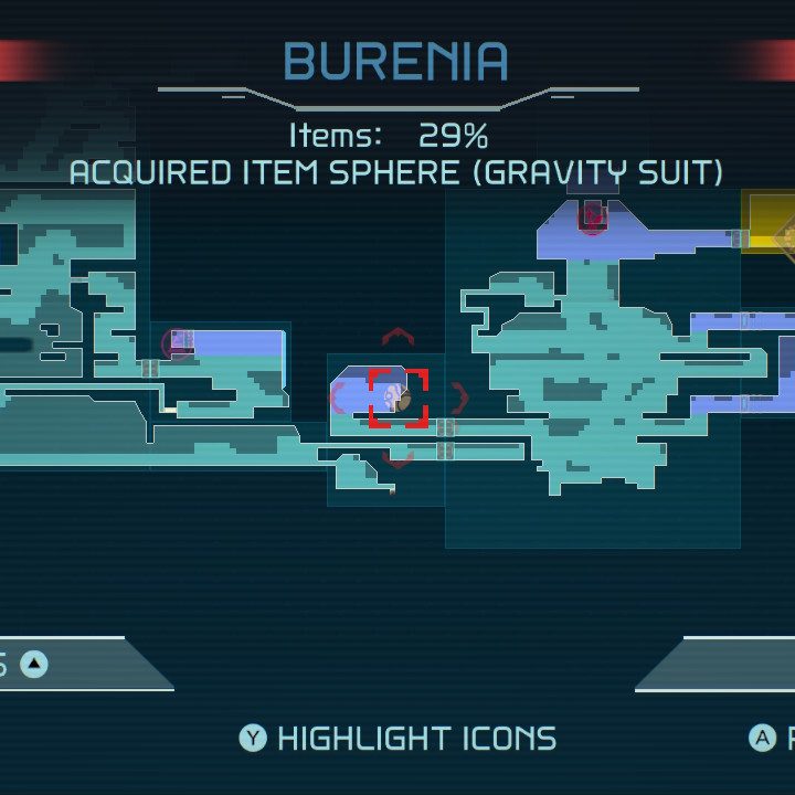 Map of Gravity Suit location in Metroid Dread.
