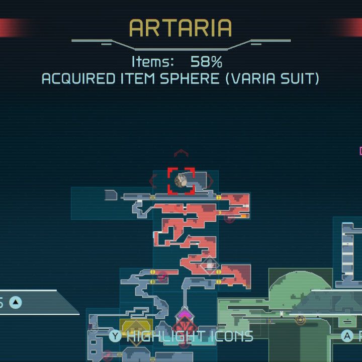 Map of Varia Suit in Metroid Dread.