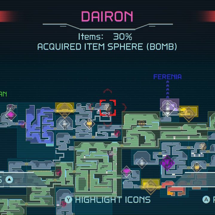 Map of Morph Ball Bomb in Metroid Dread.
