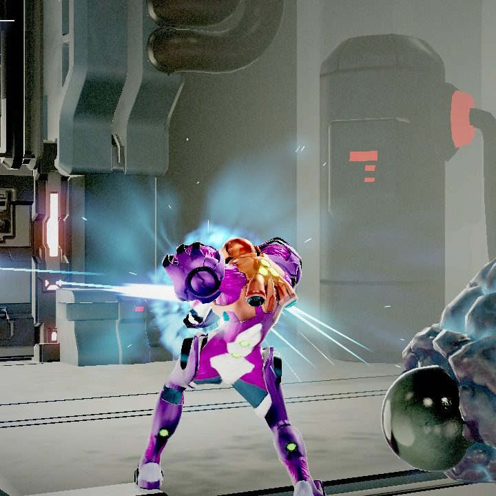 Using the Omega Cannon in Metroid Dread.