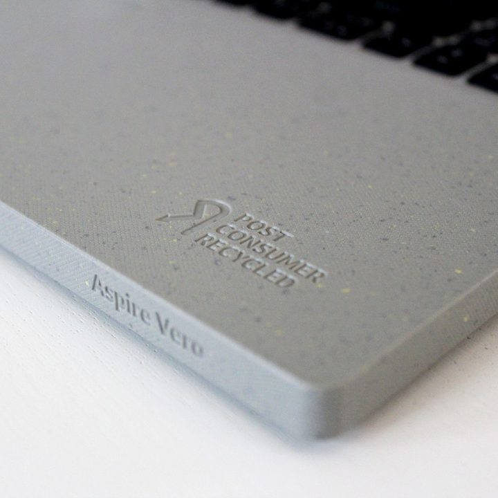 The logo for post-consumer recycled, stamped into the chassis of the Aspire Vero.