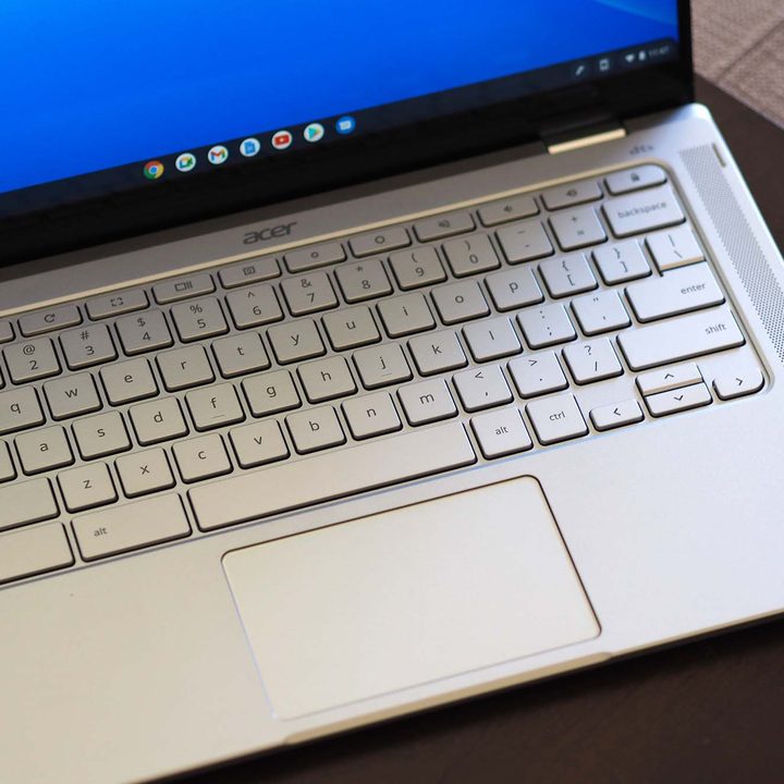 Close up on the Acer Chromebook Spin 514's keyboard.