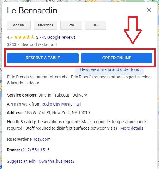 Screenshot of Google Maps booking page.