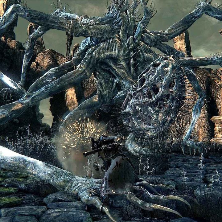 A hunter facing off against an amygdala.