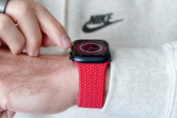 Apple Watch Series 7 on wrist from the back.