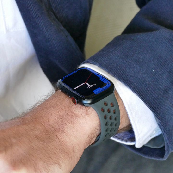 Apple Watch Series 7 on the wrist.
