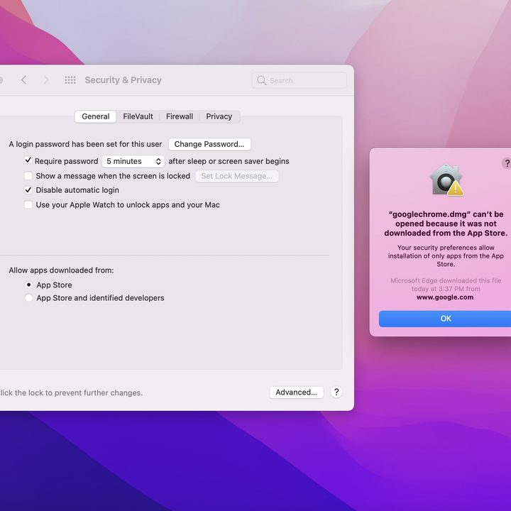 App Security Settings on MacOS.