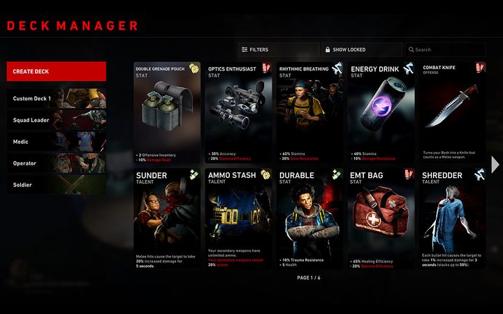 Card menu in Back 4 Blood.