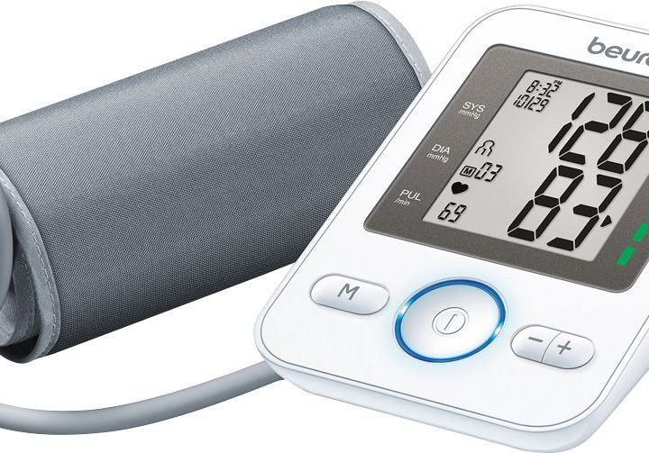 Beurer Arm Pressure Monitor with digital display and arm cuff, on a white background.