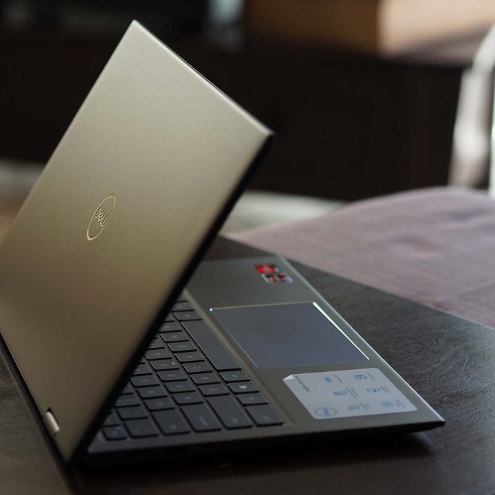 Angled view of the backside and keyboard of the Dell Inspiron 14 2-in-1.