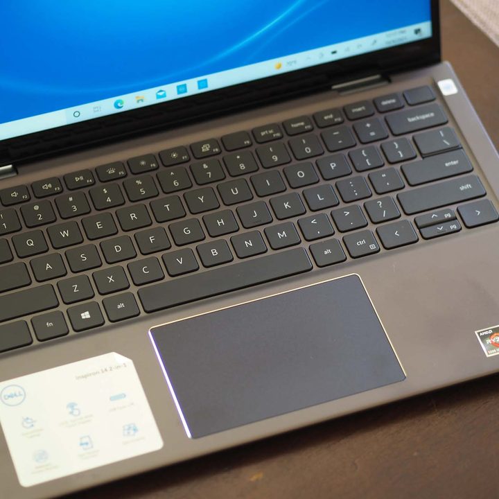 The Dell Inspiron 14 2-in-1 keyboard and trackpad.