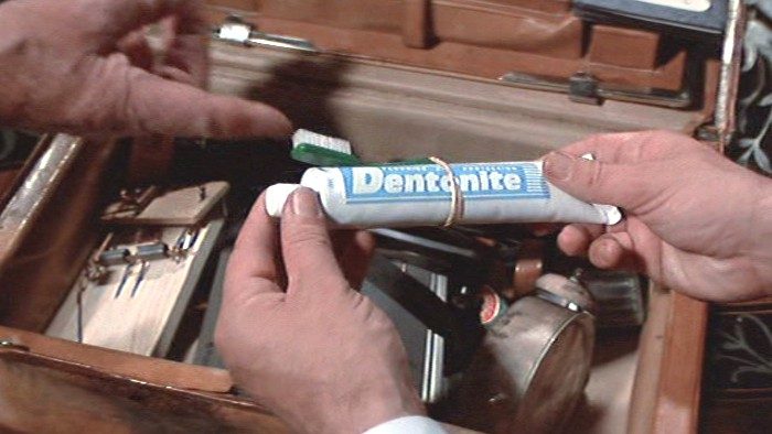 James Bond's exploding Dentonite toothpaste.