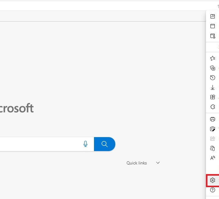 Navigating Microsoft Edge to find the Edge settings.