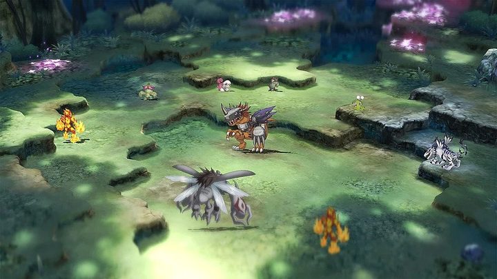 A battlefield full of monsters in Digimon Survive.