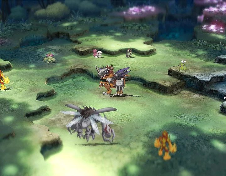 A battlefield full of monsters in Digimon Survive.