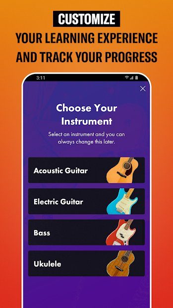 Fender Play app track your progress.