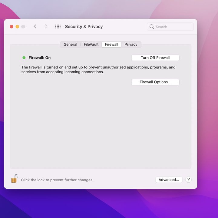 Firewall in MacOS Settings.