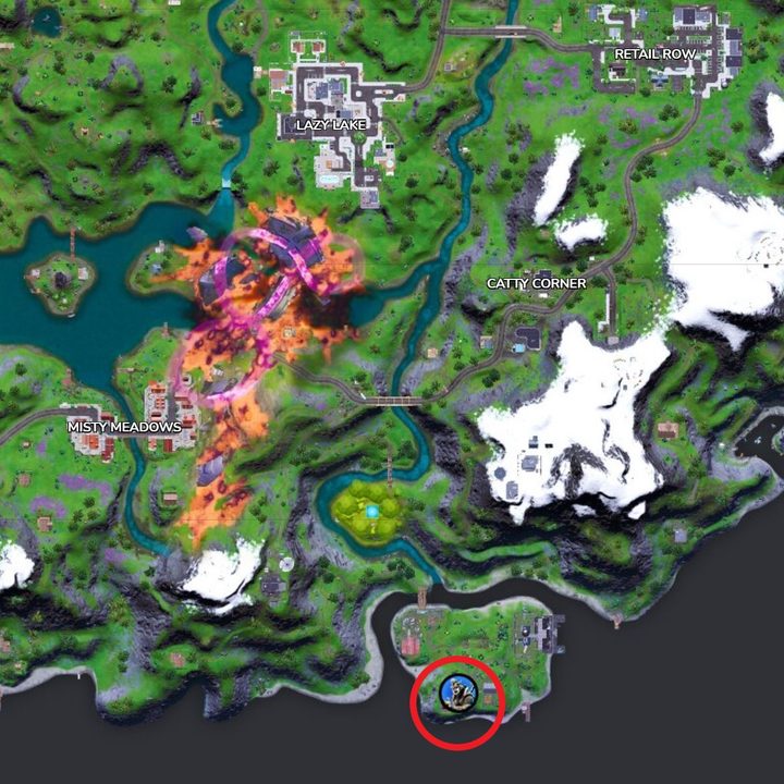 Map of Dire location in Fortnite.