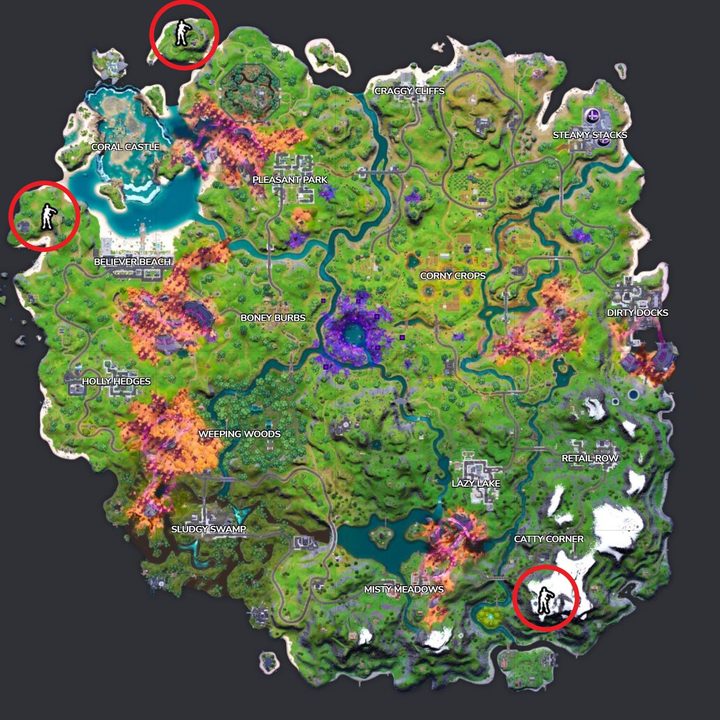 Map of emote locations in Fortnite.