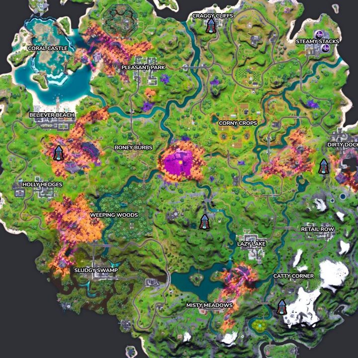 Map of flares in Fortnite.