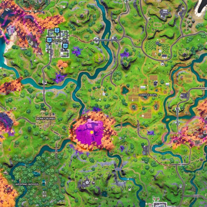 Map of Ghostbuster signs in Fortnite.