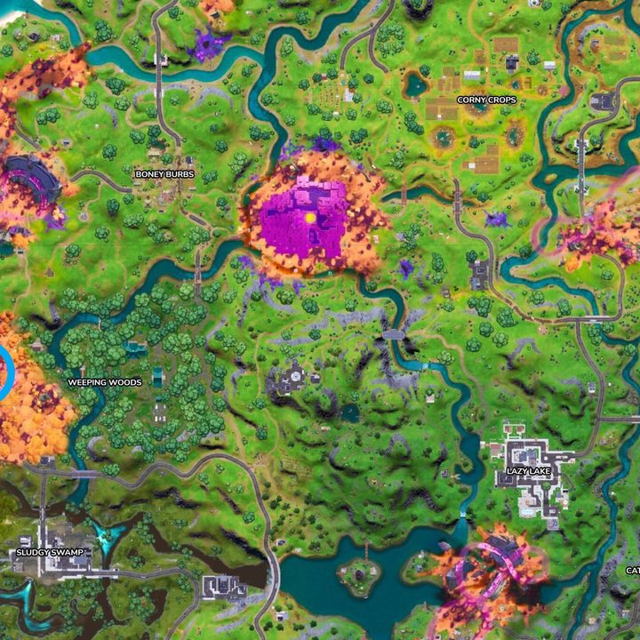 Map of shadow stones in Fortnite.