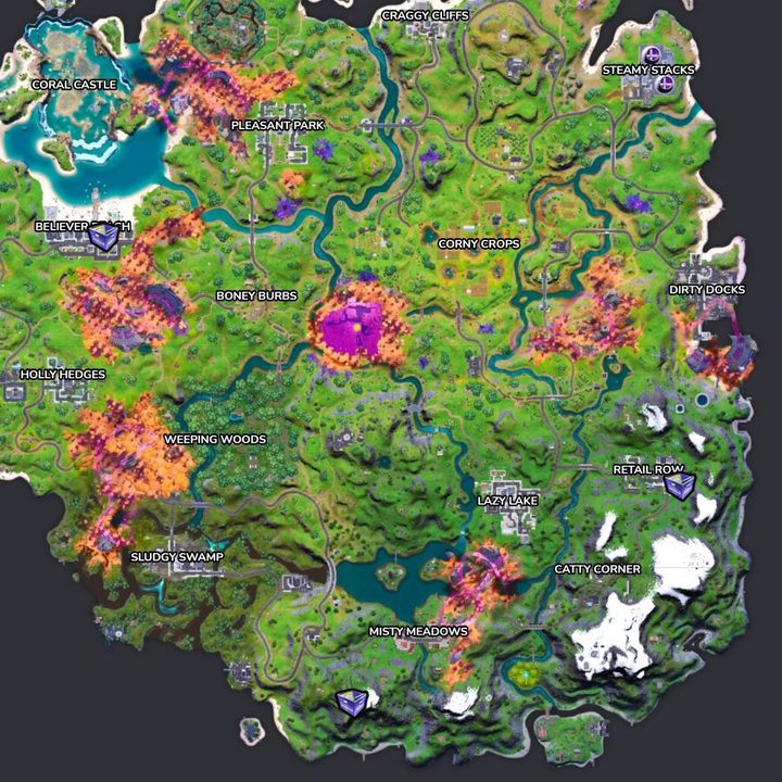 Map of record locations in Fortnite.