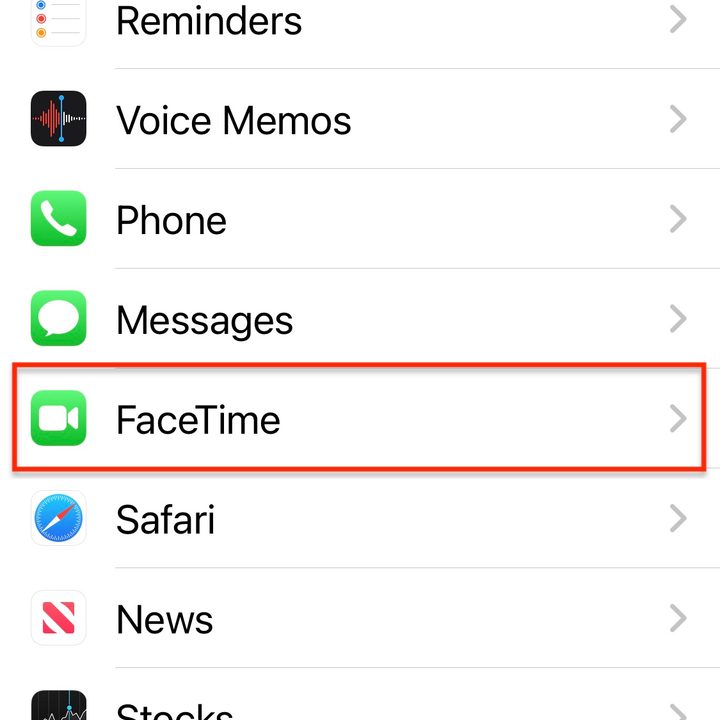FaceTime on iPhone from settings.