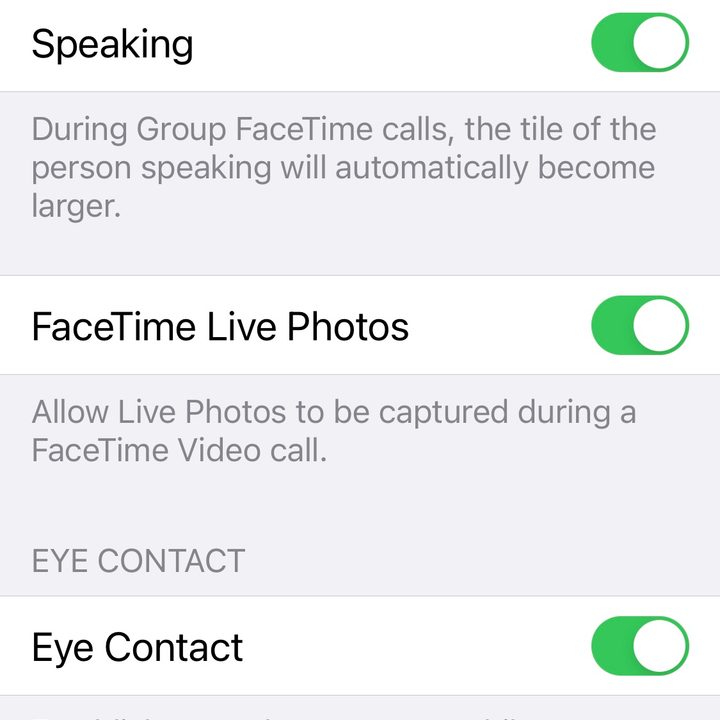 FaceTime on iPhone with onscreen settings.