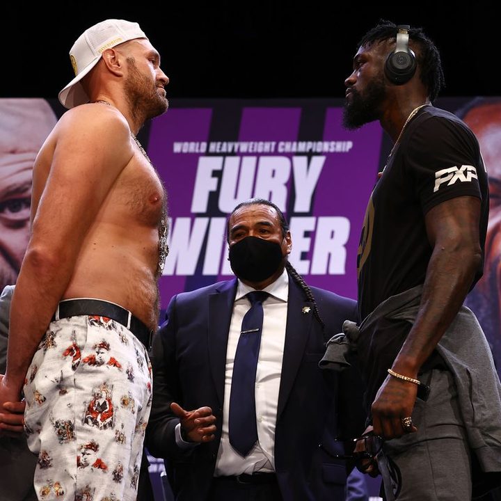Fury vs Wilder 3 weigh in and face to face picture.