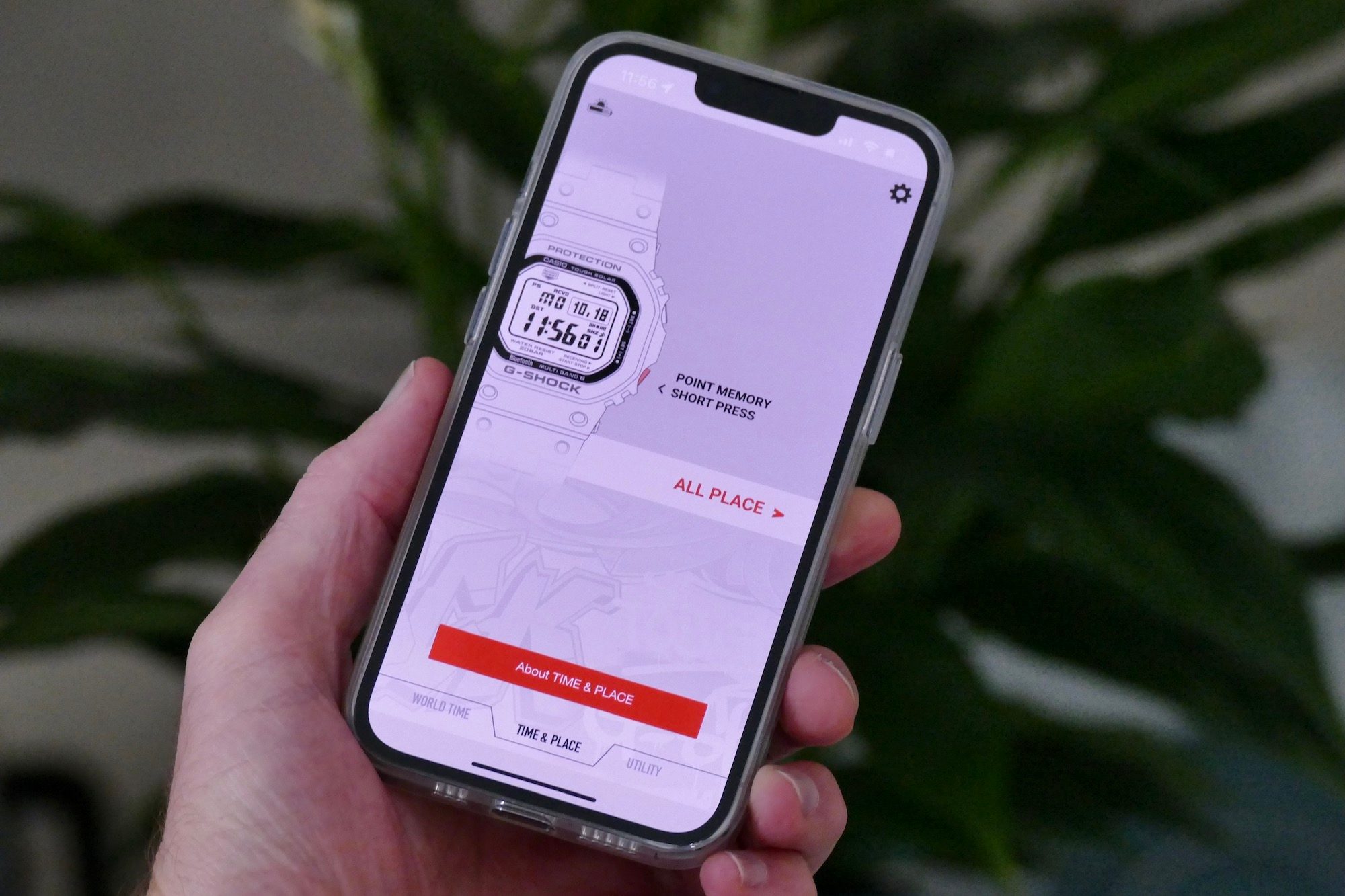 The Time and Place feature in the G Shock GMWB5000TVA's app.