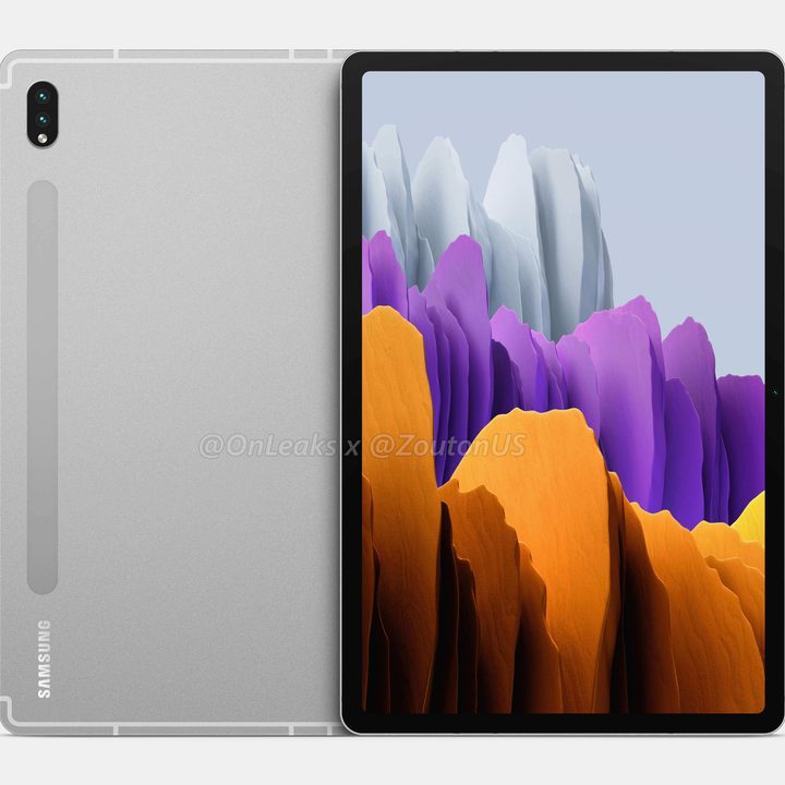 A render of the Galaxy Tab S8 in silver.