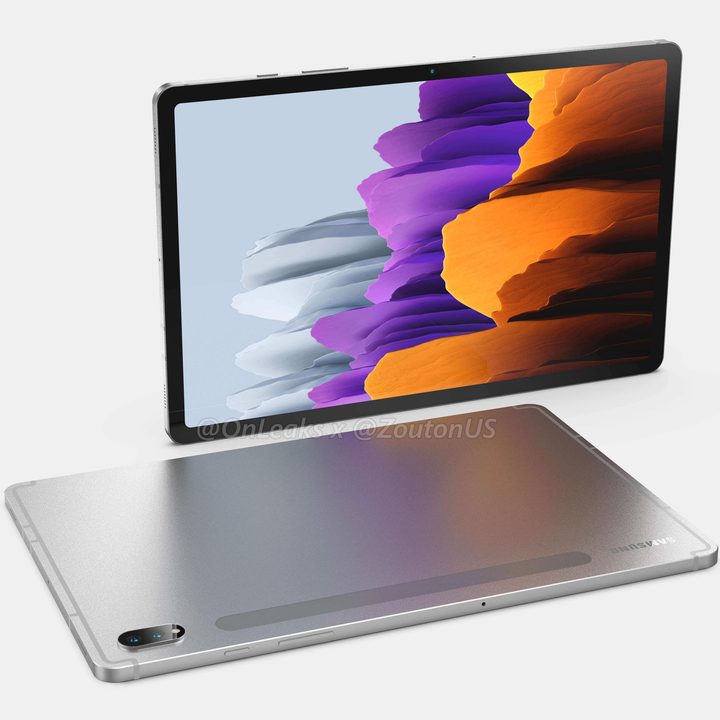 A render of the Galaxy Tab S8 in silver.