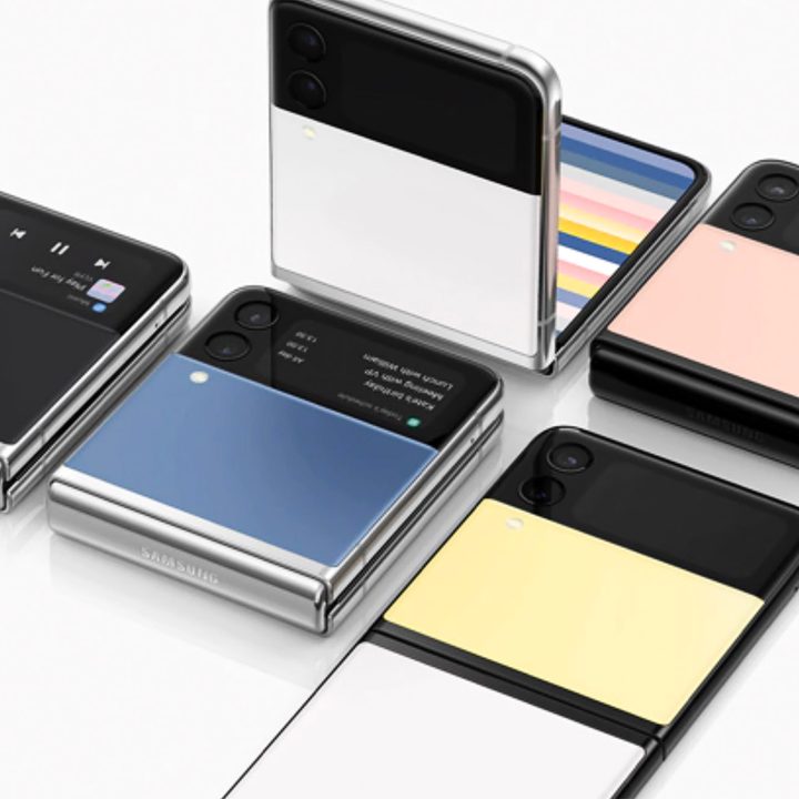 Samsung Galaxy Z Flip 3 Bespoke Edition phones kept on a table.