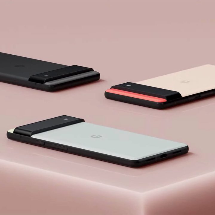 Pixel 6 colors: Stormy Black, Sorta Seafoam, and Kinda Coral.