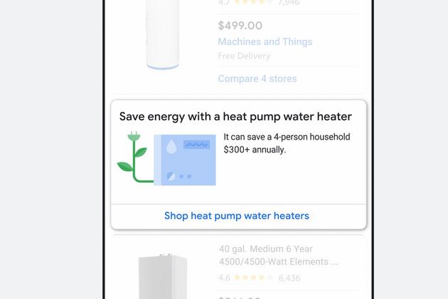 Screenshot of Google search results for water heaters.