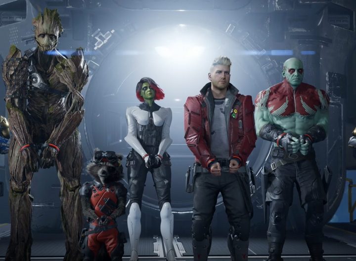 The heroes of Guardians of the Galaxy stand in handcuffs.