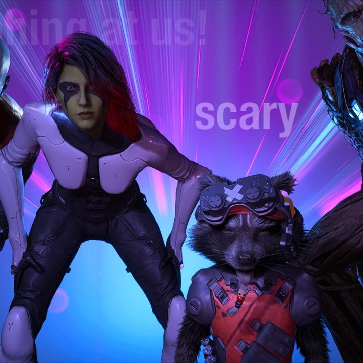 The Guardians of the Galaxy huddle up.