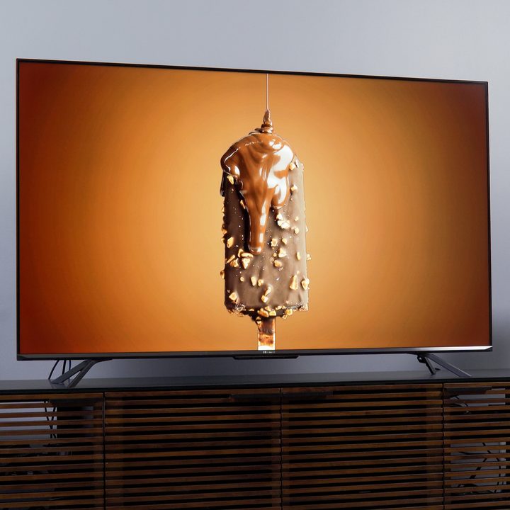 Hisense U7G TV with an image of a chocolate ice cream bar on the screen.