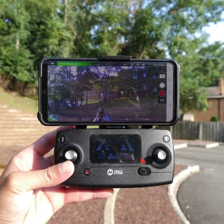 Holy Stone HS720E controller and its instant view.