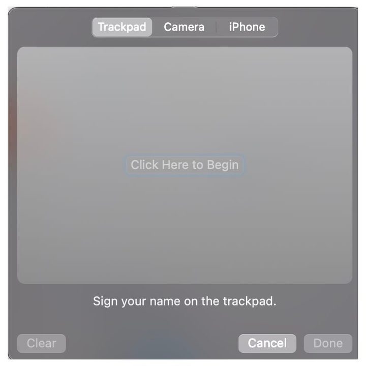 The create a signature option using your trackpad.
