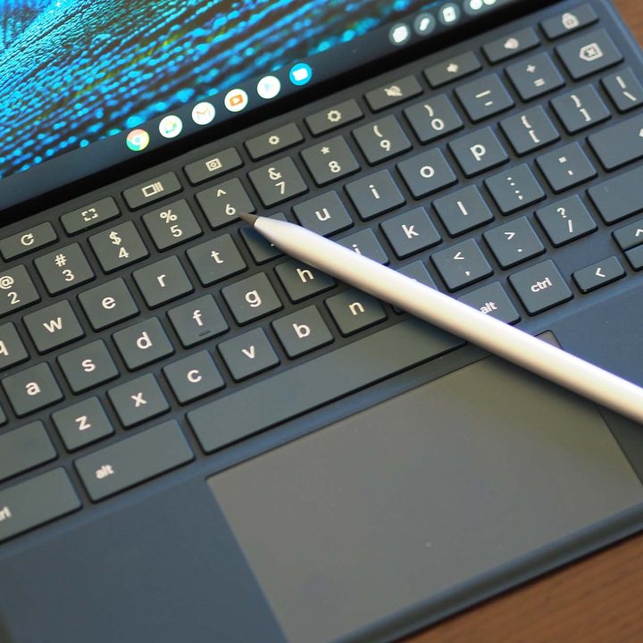 Closeup on the HP Chromebook x2 11's keyboard.