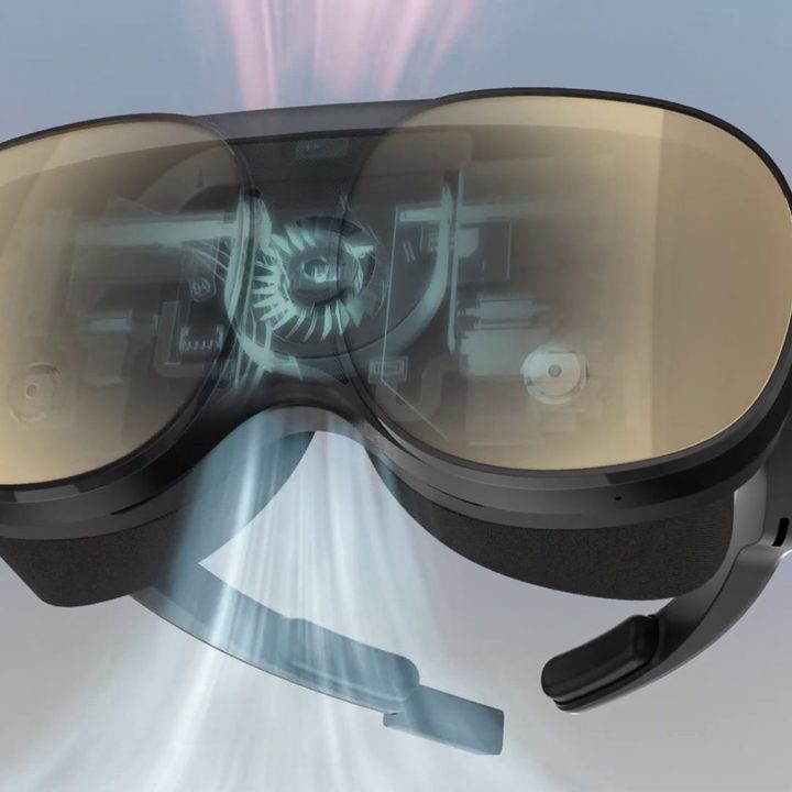 Active cooling system and onboard processing on HTC Vive Flow standalone VR headset.
