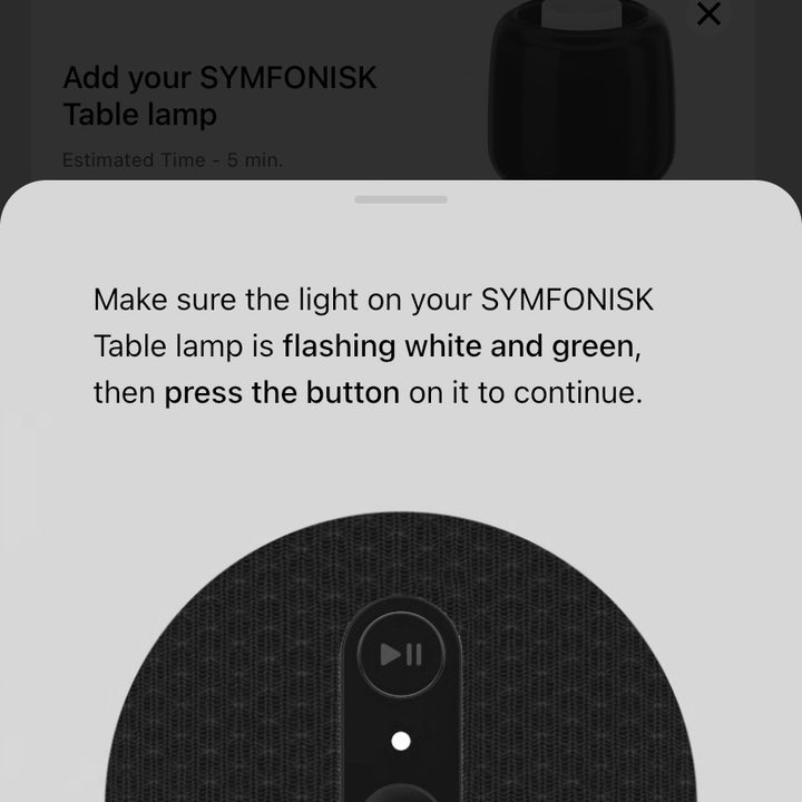 Ikea Symfonisk Table Lamp (Gen 2) setup in the Sonos S2 app.
