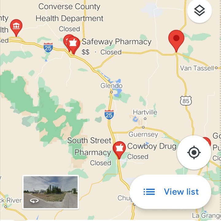 Screenshot of Google Maps app showing COVID vaccine centres.