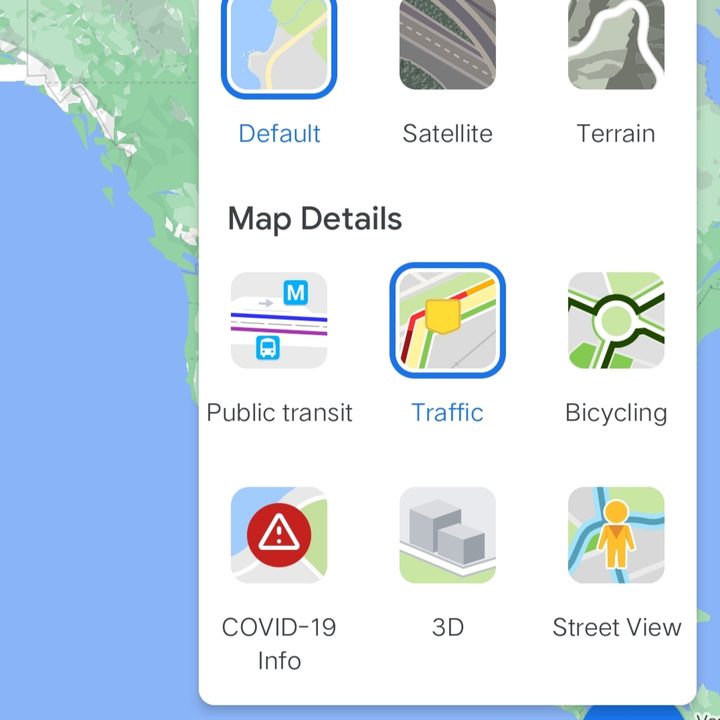 Screenshot of Google Maps layers.